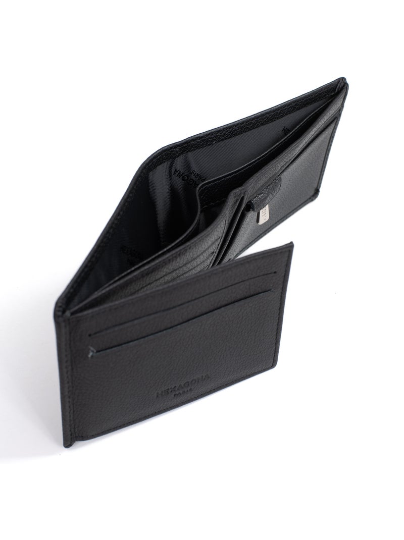 Portefeuille italien  2 volets  Stop RFID  Cuir de vachette CONFORT Noir - Kiabi