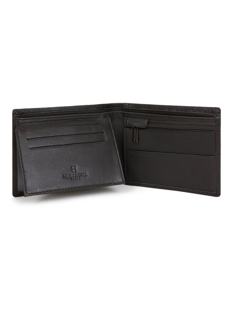 Portefeuille italien  2 volets  Stop RFID  Cuir SENSATION Marron foncé - Kiabi