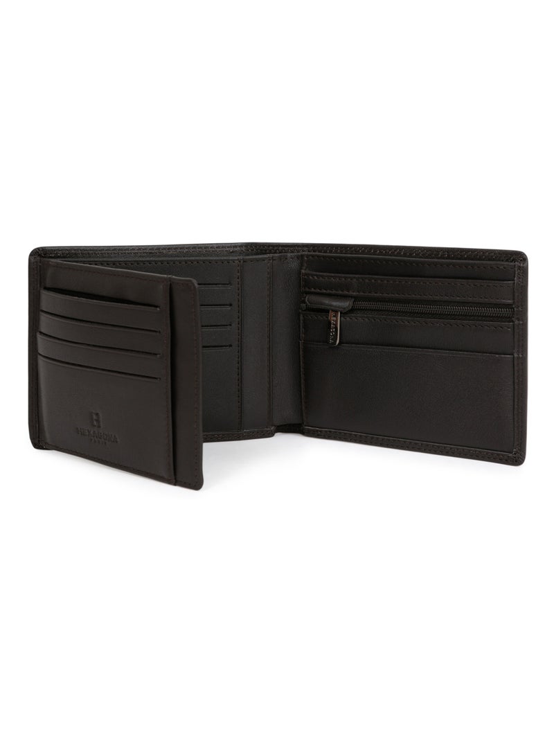 Portefeuille italien  2 volets  Stop RFID  Cuir SENSATION Marron foncé - Kiabi