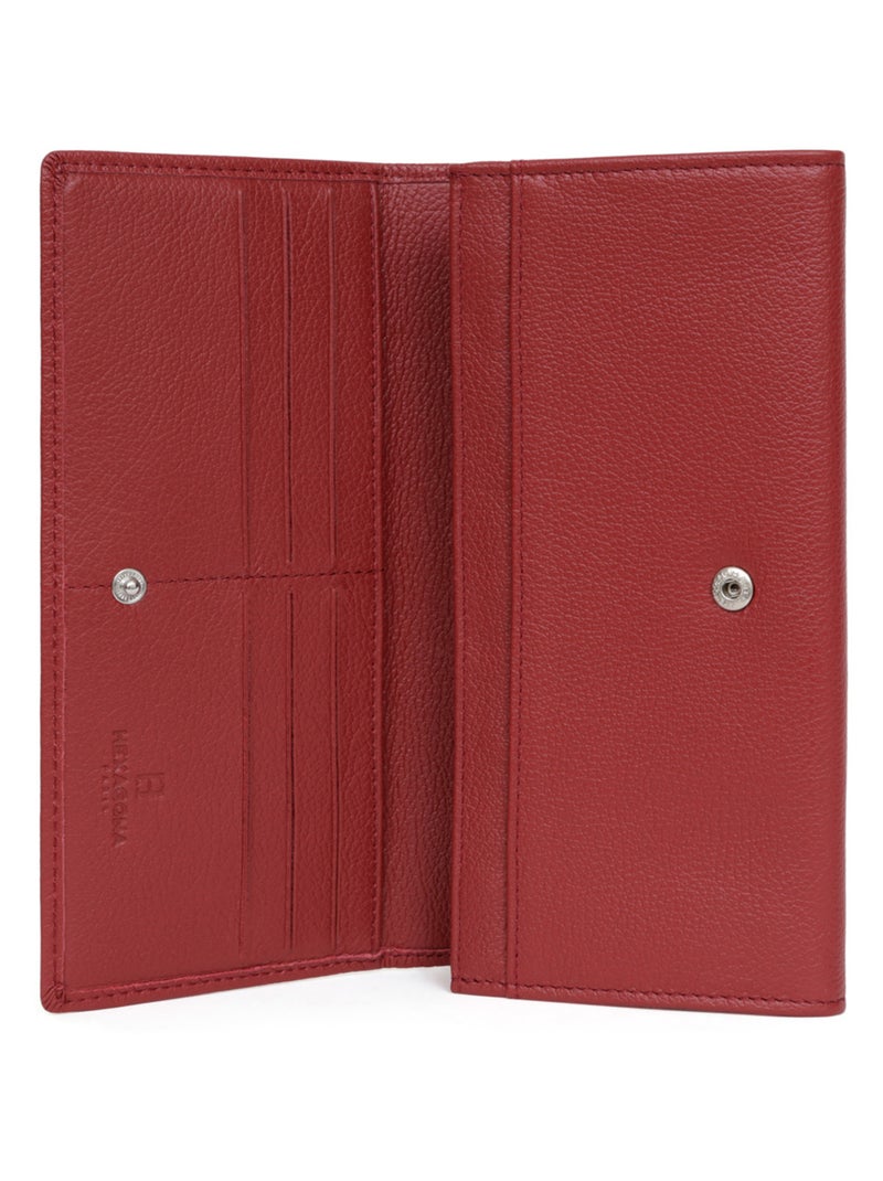 Portefeuille long  1 volet  Cuir CONFORT Rouge foncé - Kiabi