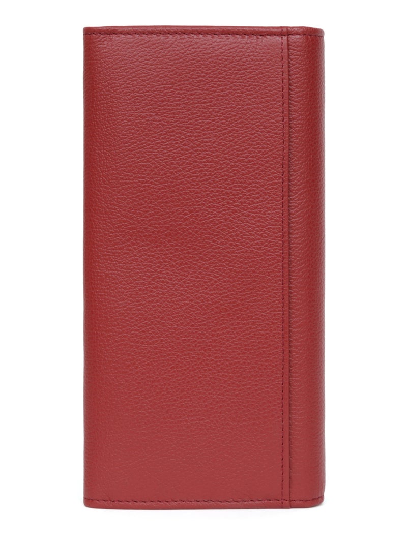 Portefeuille long  1 volet  Cuir CONFORT Rouge foncé - Kiabi