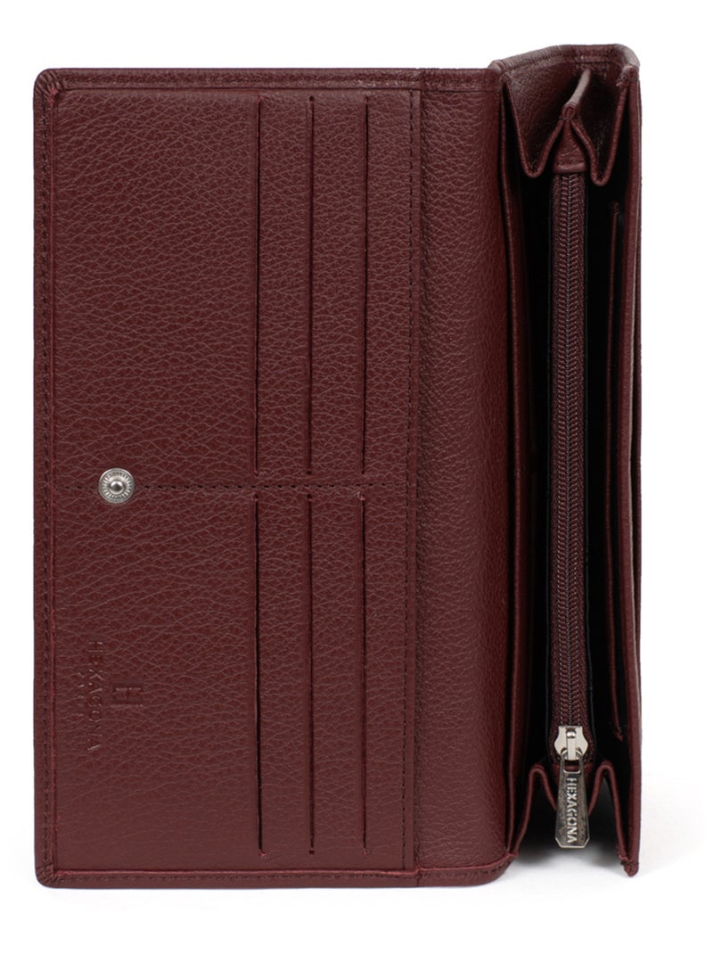 Portefeuille long  1 volet  Cuir CONFORT Violet prune - Kiabi