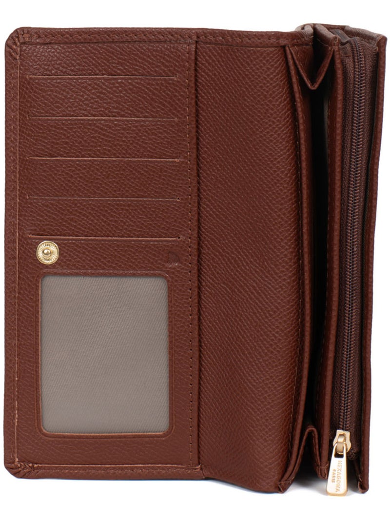 Portefeuille long  1 volet  Stop RFID  Cuir AUDE Marron - Kiabi