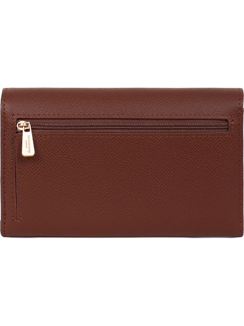 Portefeuille long  1 volet  Stop RFID  Cuir AUDE Marron - Kiabi