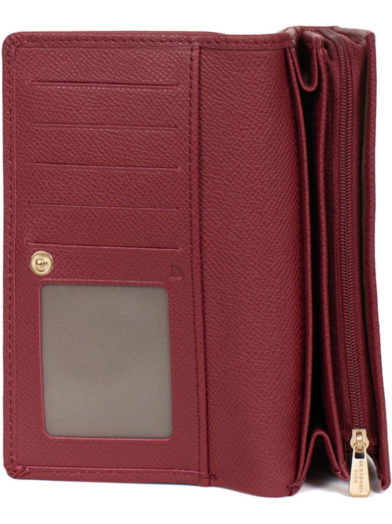 Portefeuille long  1 volet  Stop RFID  Cuir AUDE Rouge carmin - Kiabi