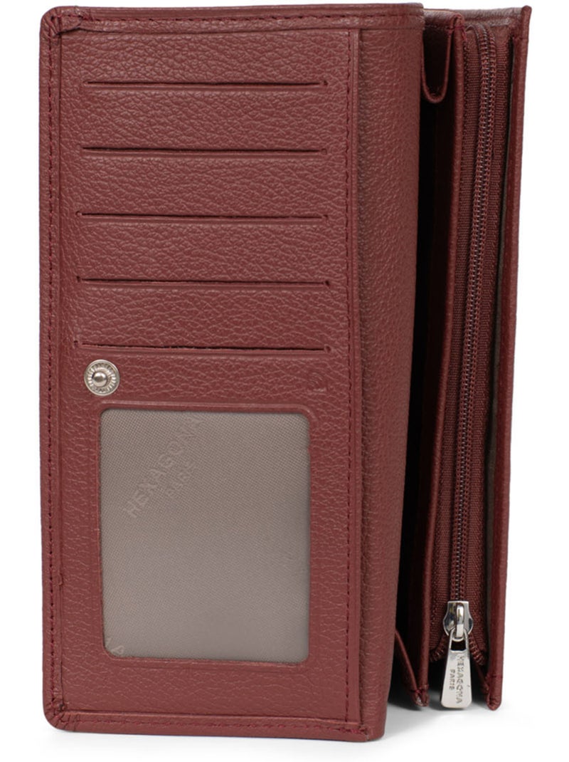 Portefeuille long  1 volet  Stop RFID  Cuir MIRABELLE Bordeaux - Kiabi