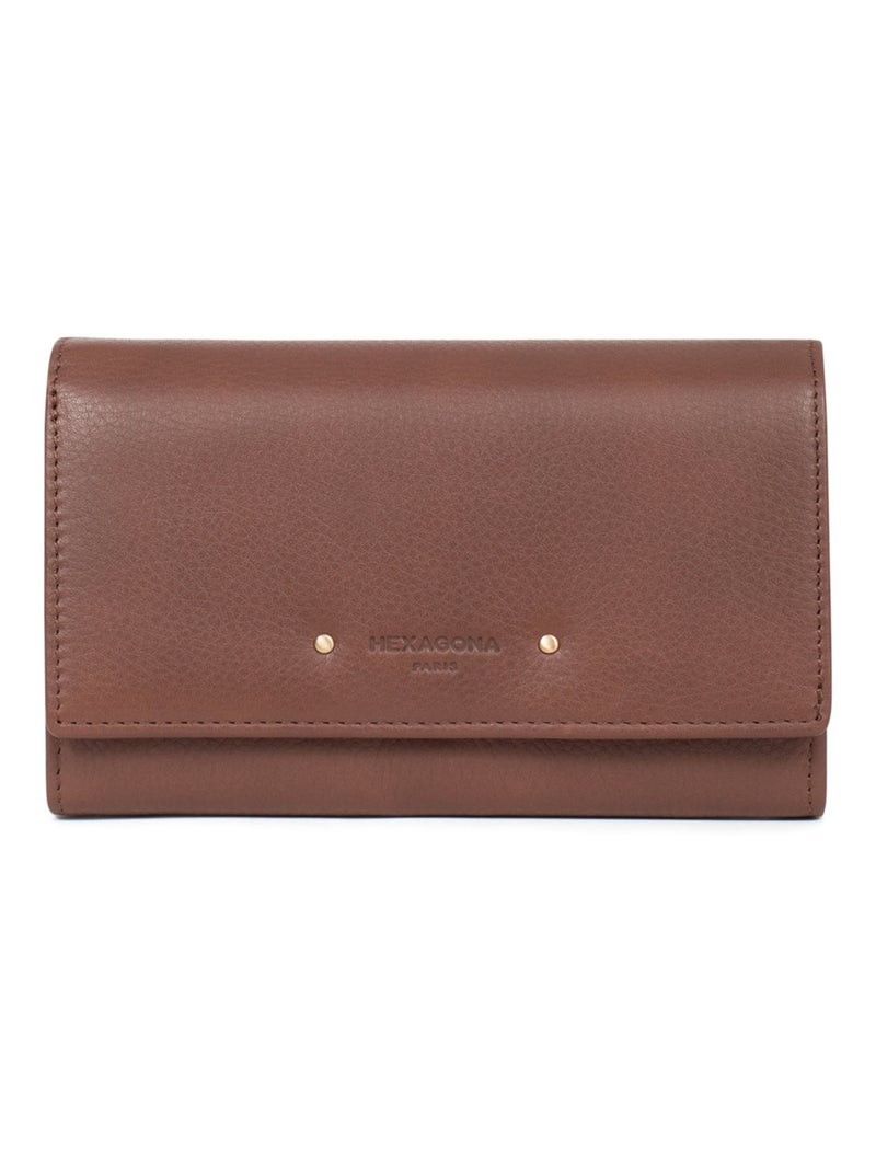 Portefeuille long  1 volet  Stop RFID  Cuir PRALINE Marron foncé - Kiabi