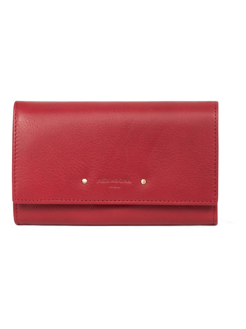 Portefeuille long  1 volet  Stop RFID  Cuir PRALINE Rouge carmin - Kiabi