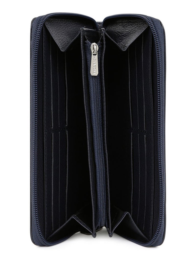Portefeuille long  Cuir CONFORT Bleu marine - Kiabi