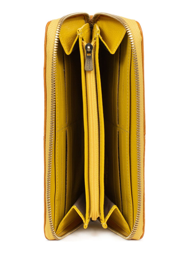 Portefeuille long  Stop RFID  Cuir AMBROISE Jaune moutarde - Kiabi