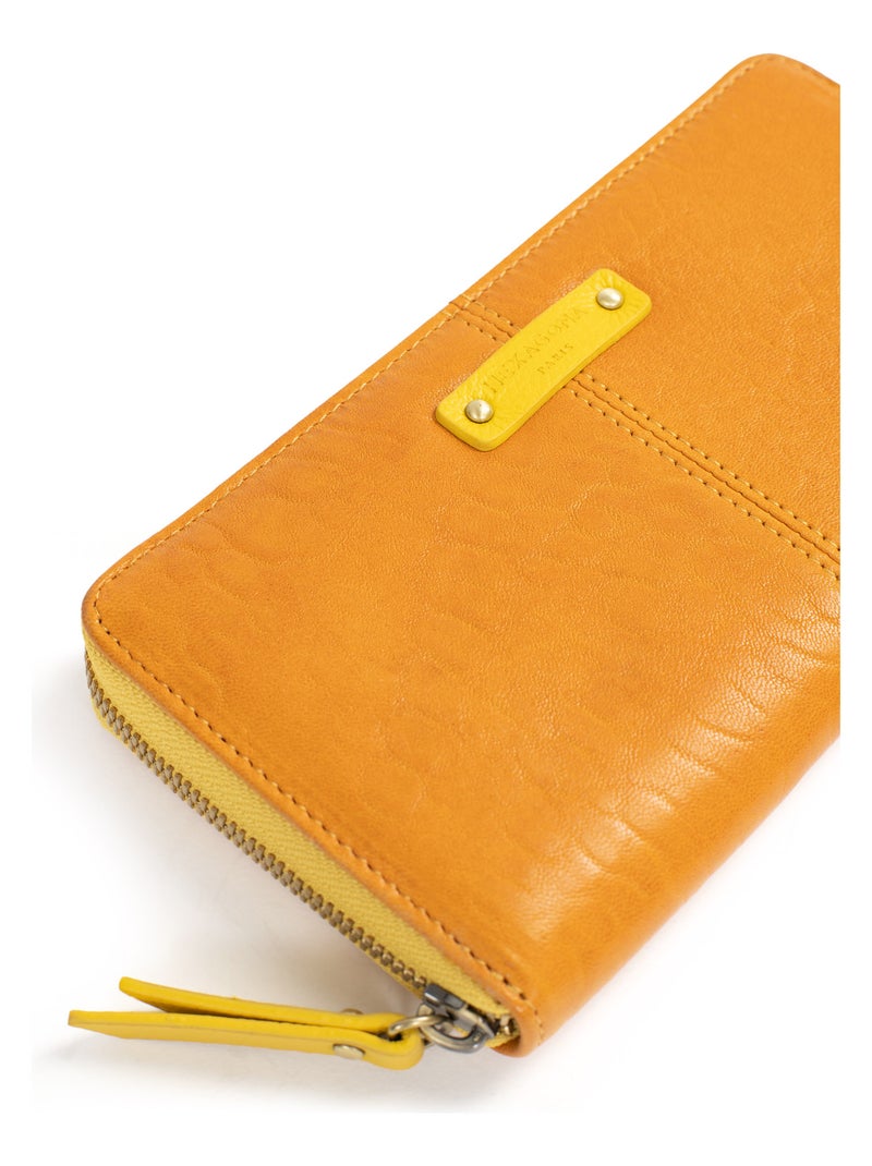 Portefeuille long  Stop RFID  Cuir AMBROISE Jaune moutarde - Kiabi