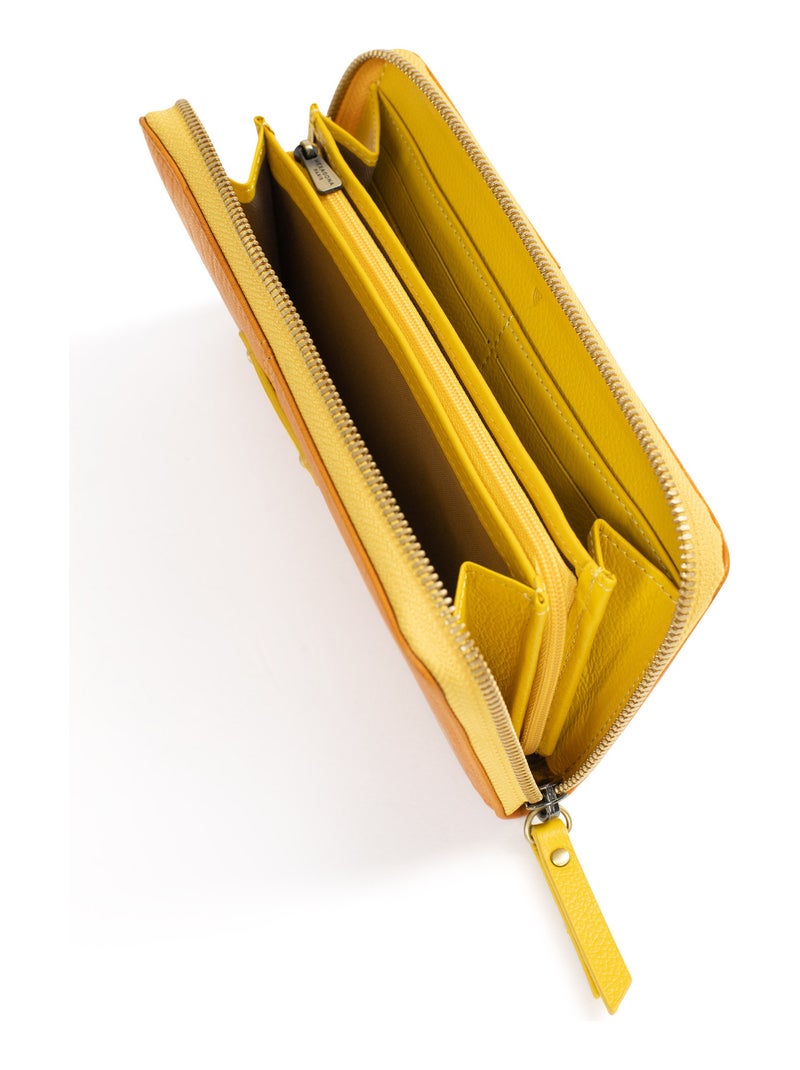 Portefeuille long  Stop RFID  Cuir AMBROISE Jaune moutarde - Kiabi