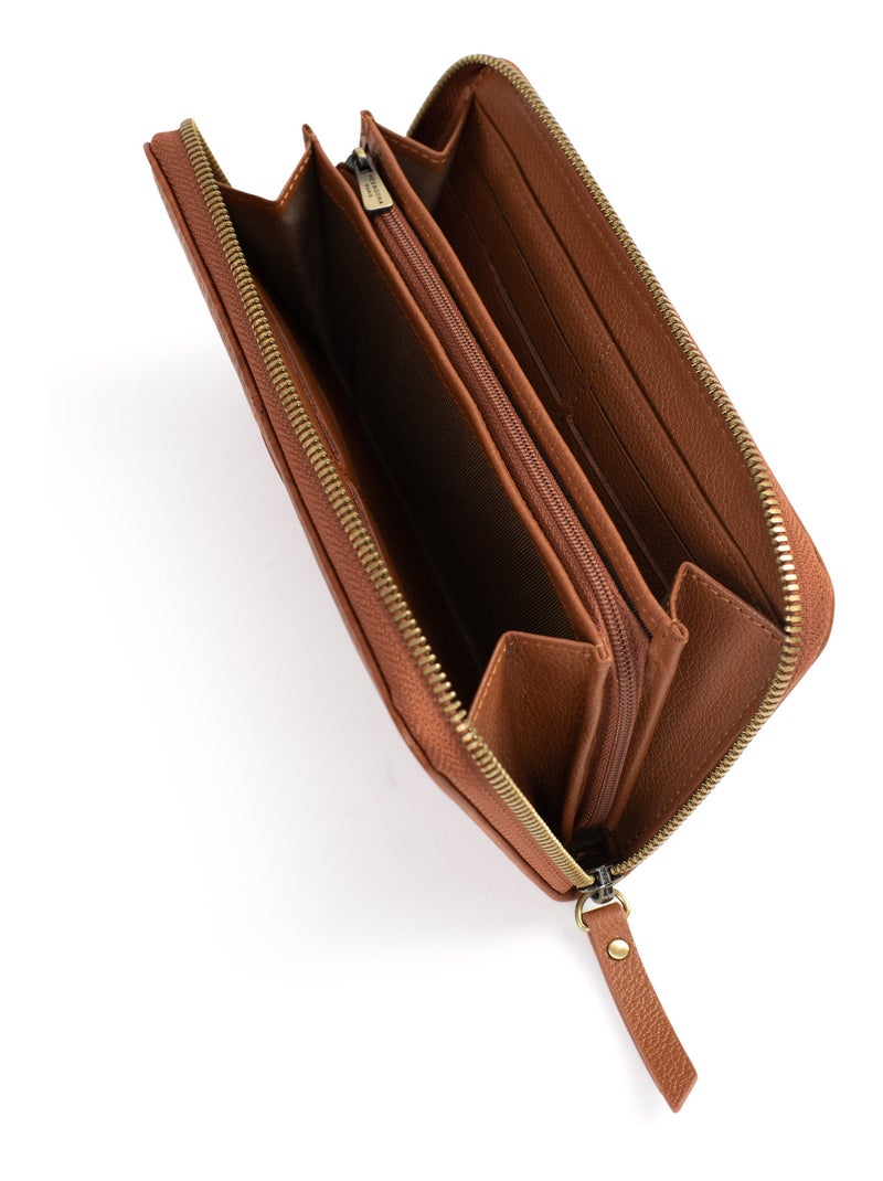 Portefeuille long  Stop RFID  Cuir AMBROISE Marron foncé - Kiabi