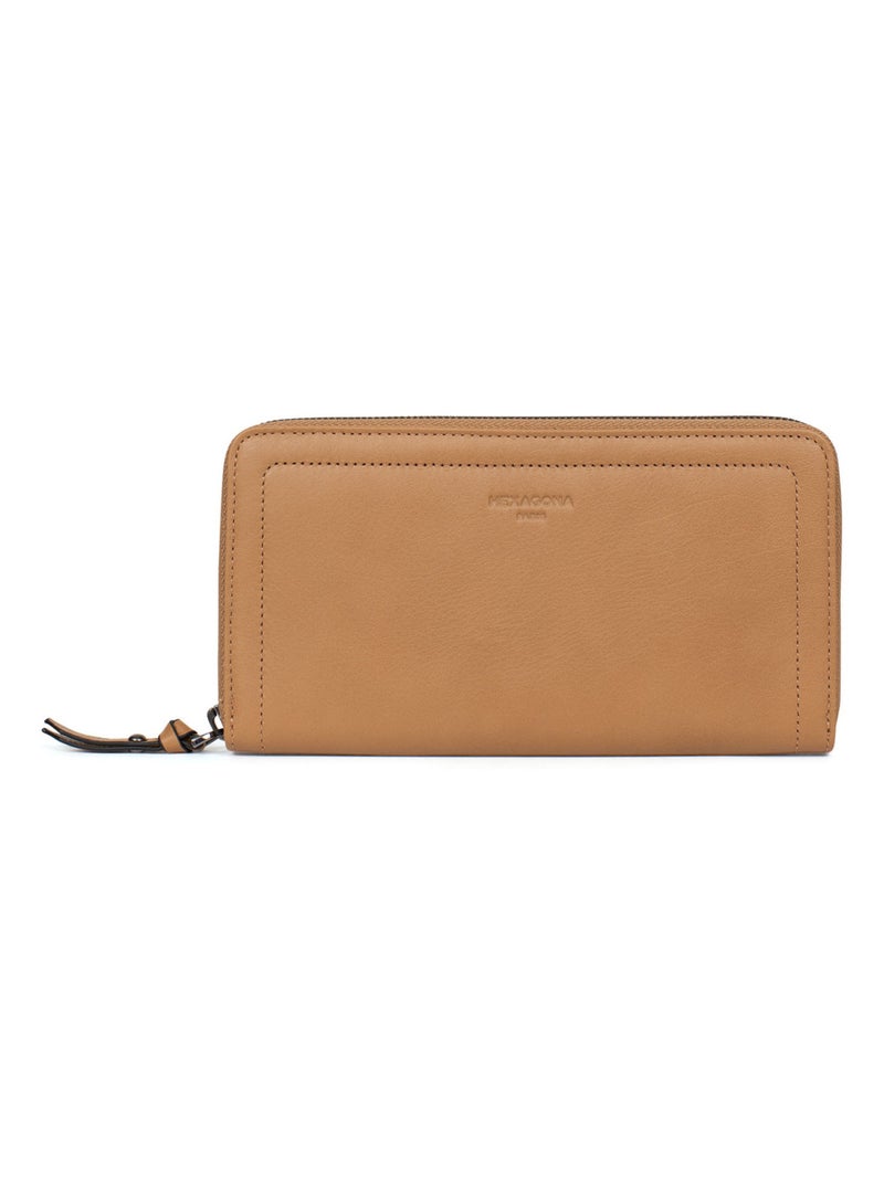 Portefeuille long  Stop RFID  Cuir SAUVAGE Beige - Kiabi