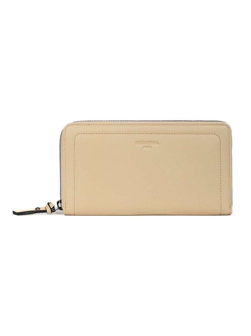 Portefeuille long  Stop RFID  Cuir SAUVAGE Beige sable - Kiabi