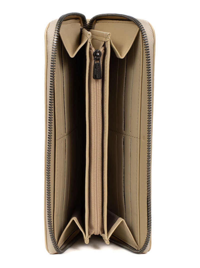Portefeuille long  Stop RFID  Cuir SAUVAGE Beige sable - Kiabi