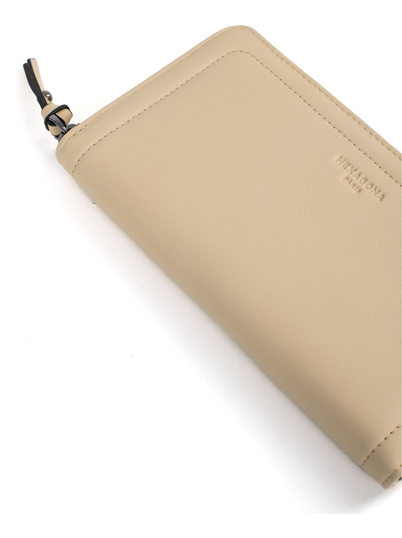 Portefeuille long  Stop RFID  Cuir SAUVAGE Beige sable - Kiabi