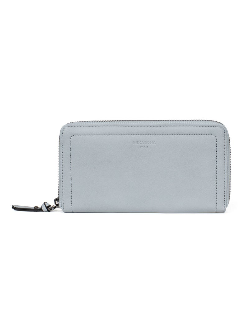 Portefeuille long  Stop RFID  Cuir SAUVAGE Bleu ciel - Kiabi