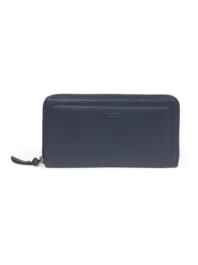 Portefeuille long  Stop RFID  Cuir SAUVAGE Bleu nuit - Kiabi
