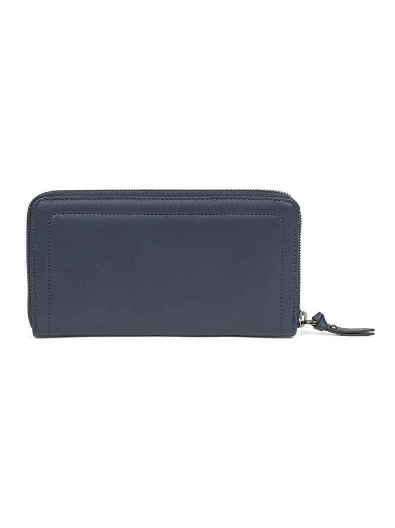 Portefeuille long  Stop RFID  Cuir SAUVAGE Bleu nuit - Kiabi