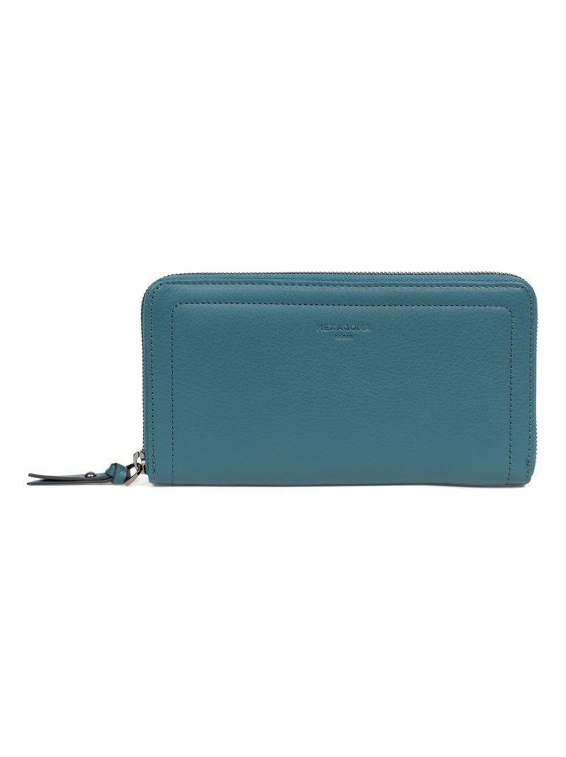 Portefeuille long  Stop RFID  Cuir SAUVAGE Bleu pétrole - Kiabi