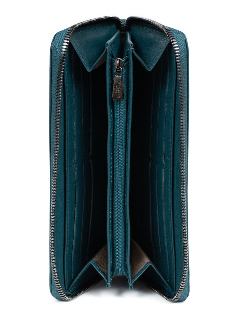 Portefeuille long  Stop RFID  Cuir SAUVAGE Bleu pétrole - Kiabi