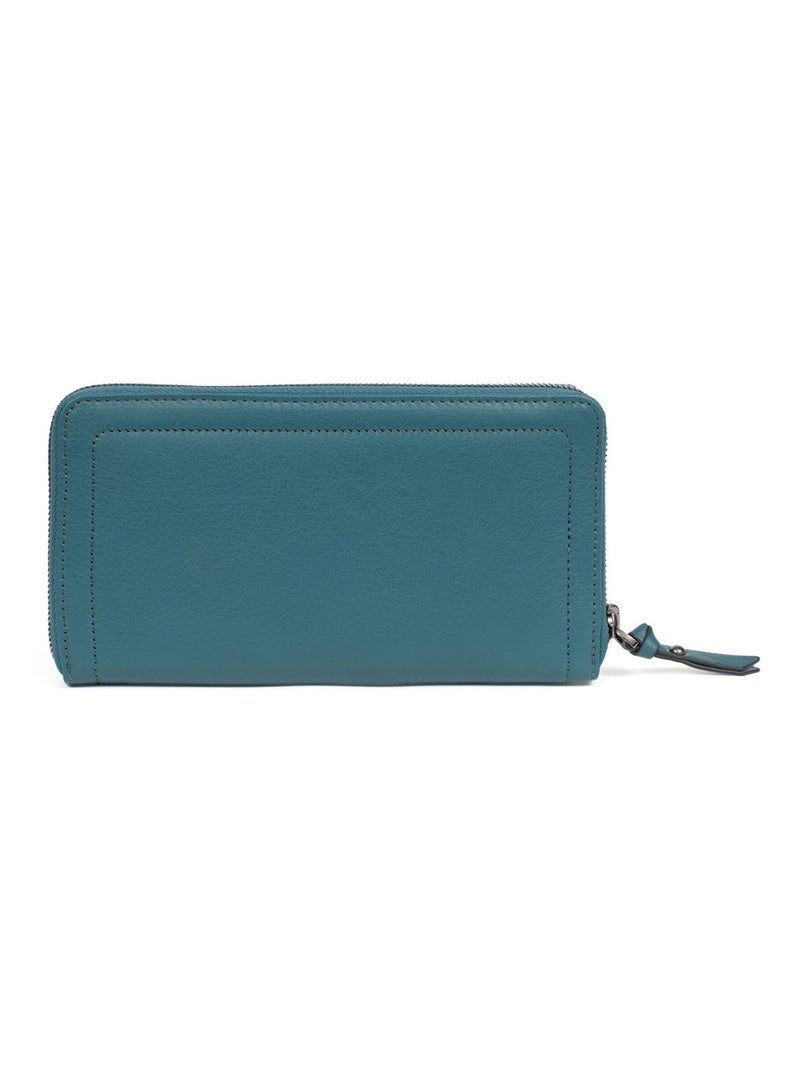 Portefeuille long  Stop RFID  Cuir SAUVAGE Bleu pétrole - Kiabi