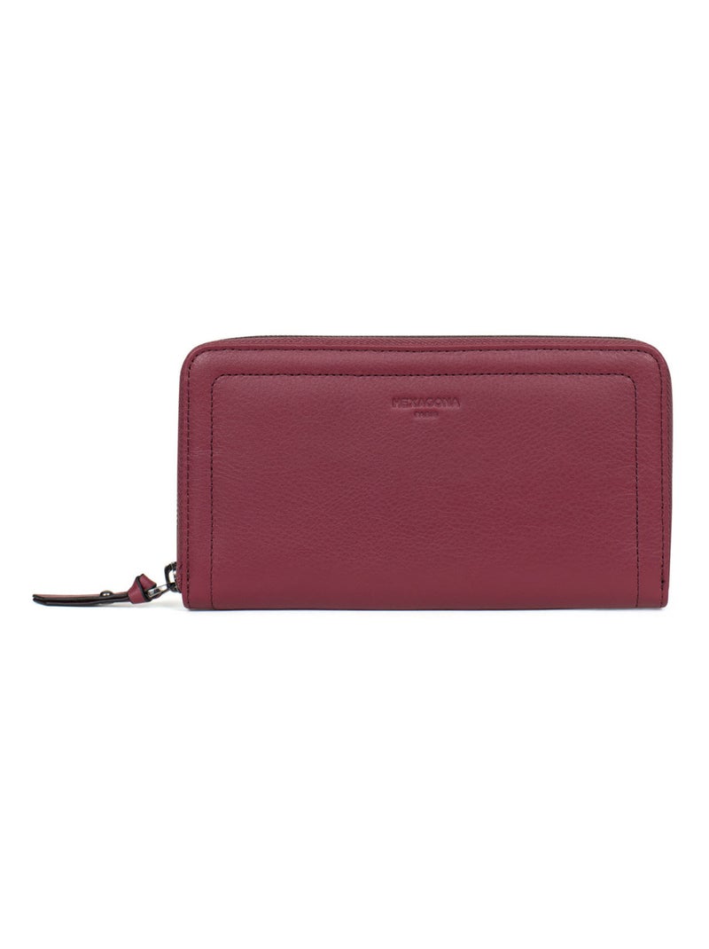 Portefeuille long  Stop RFID  Cuir SAUVAGE Bordeaux - Kiabi