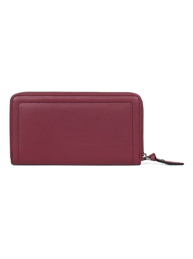 Portefeuille long  Stop RFID  Cuir SAUVAGE Bordeaux - Kiabi