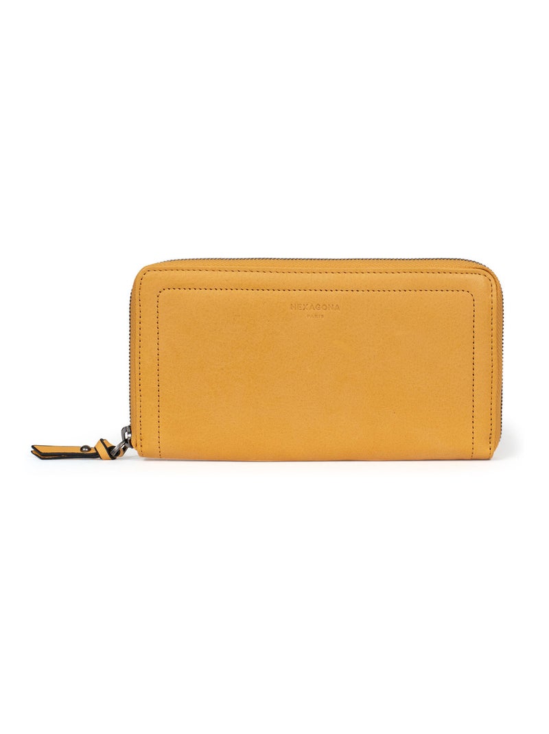 Portefeuille long  Stop RFID  Cuir SAUVAGE Jaune moutarde - Kiabi