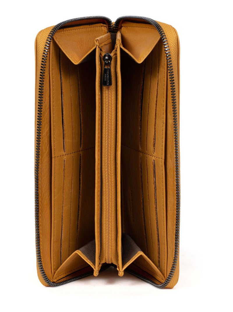 Portefeuille long  Stop RFID  Cuir SAUVAGE Jaune moutarde - Kiabi