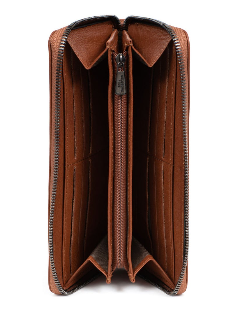 Portefeuille long  Stop RFID  Cuir SAUVAGE Marron - Kiabi