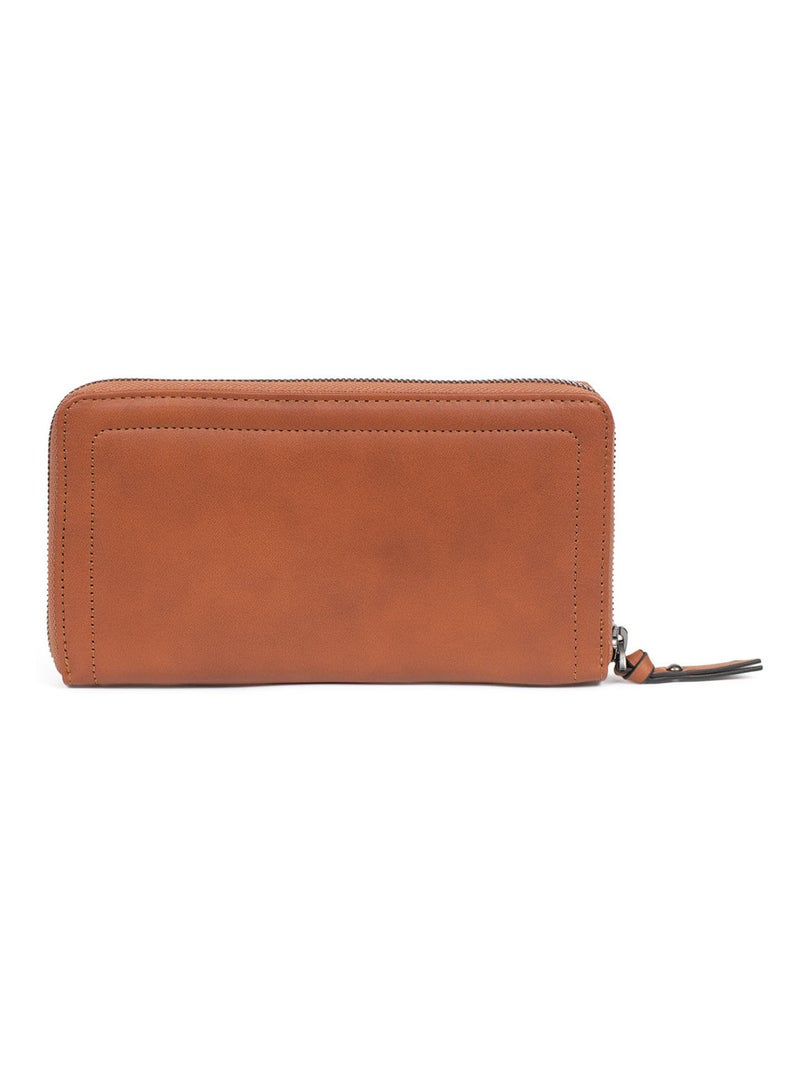 Portefeuille long  Stop RFID  Cuir SAUVAGE Marron - Kiabi