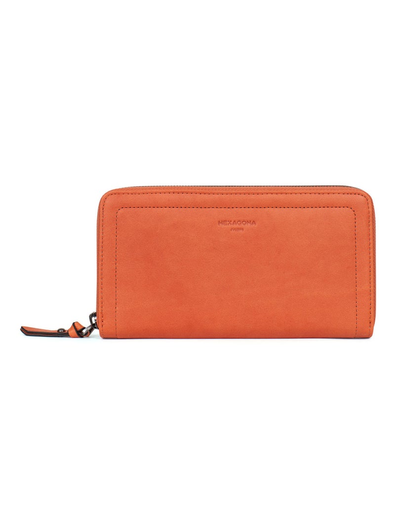 Portefeuille long  Stop RFID  Cuir SAUVAGE Orange - Kiabi