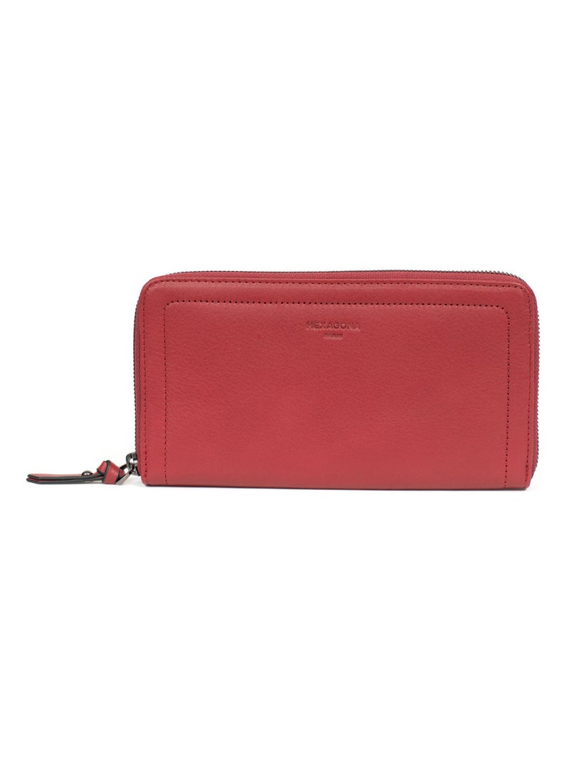 Portefeuille long  Stop RFID  Cuir SAUVAGE Rouge carmin - Kiabi