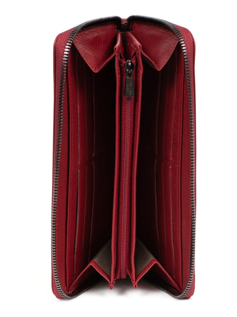 Portefeuille long  Stop RFID  Cuir SAUVAGE Rouge carmin - Kiabi