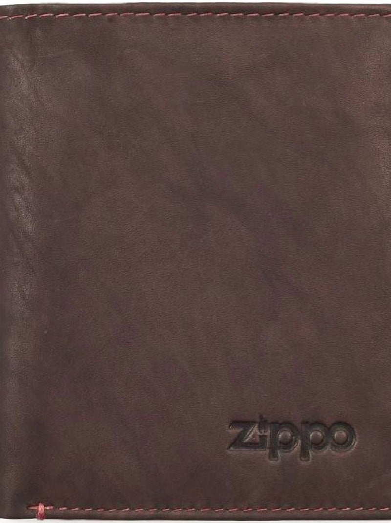 Portefeuille Zippo marron avec surpiqûres rouges Marron - Kiabi