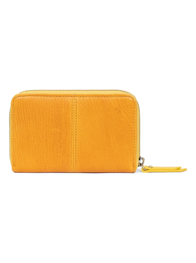 Portemonnaie  stop rfid  cuir ambroise hexagona Jaune moutarde - Kiabi
