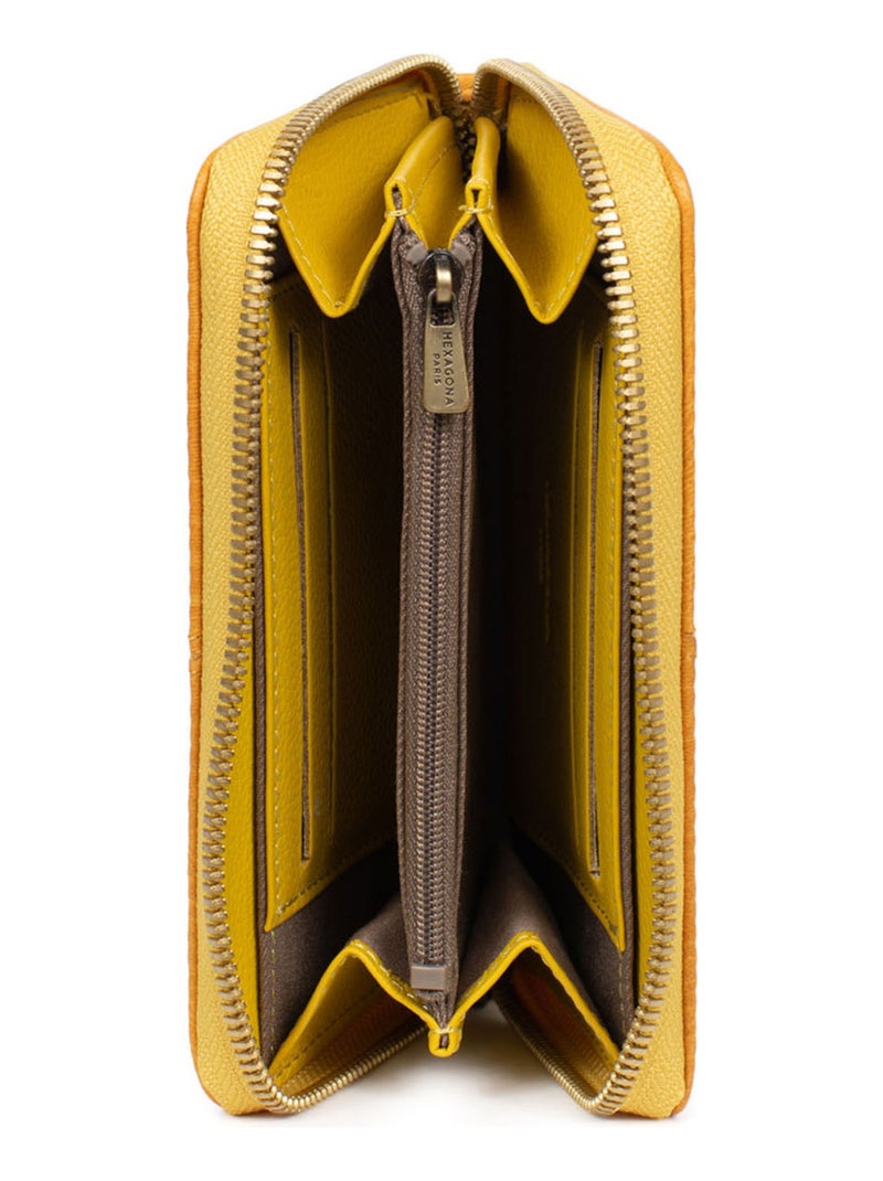 Portemonnaie  Stop RFID  Cuir AMBROISE Jaune moutarde - Kiabi