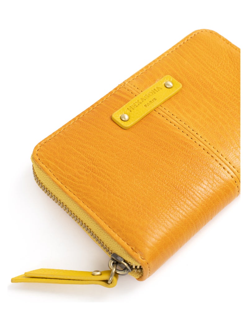 Portemonnaie  Stop RFID  Cuir AMBROISE Jaune moutarde - Kiabi