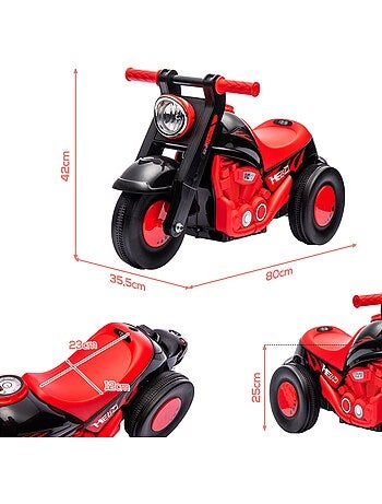 Porteur enfant moto 3 roues effet bulles et musique rouge noir