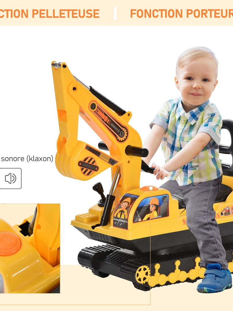 COSTWAY Jouet Bulldozer Porteur Enfants Avec Godet Réglable, Pelle Excavatrice Avec Klaxon Et Rangement, Roues Anti-dérapantes, Charge 25kg, Voiture De Construction Pour Enfants De 1-3 Ans