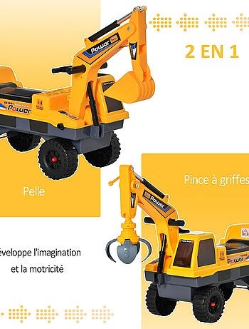 Porteur enfant tractopelle pelleteuse articulée pince incluse jaune