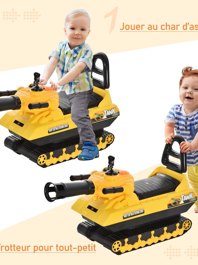 Porteur enfant voiture enfant tank coffre klaxon pistolet à balles jaune Jaune - Kiabi