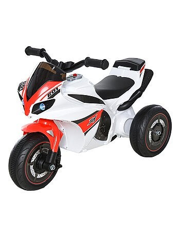 Porteur enfants moto de course effets musicaux et lumineux coffre rangement rouge blanc