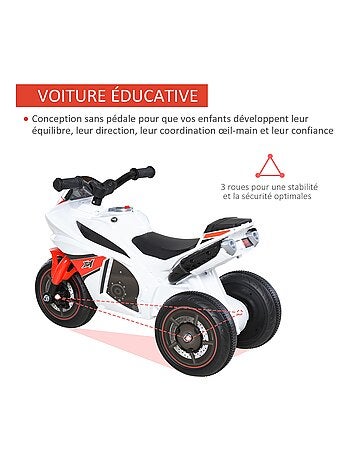 Porteur enfants moto de course effets musicaux et lumineux coffre rangement rouge blanc