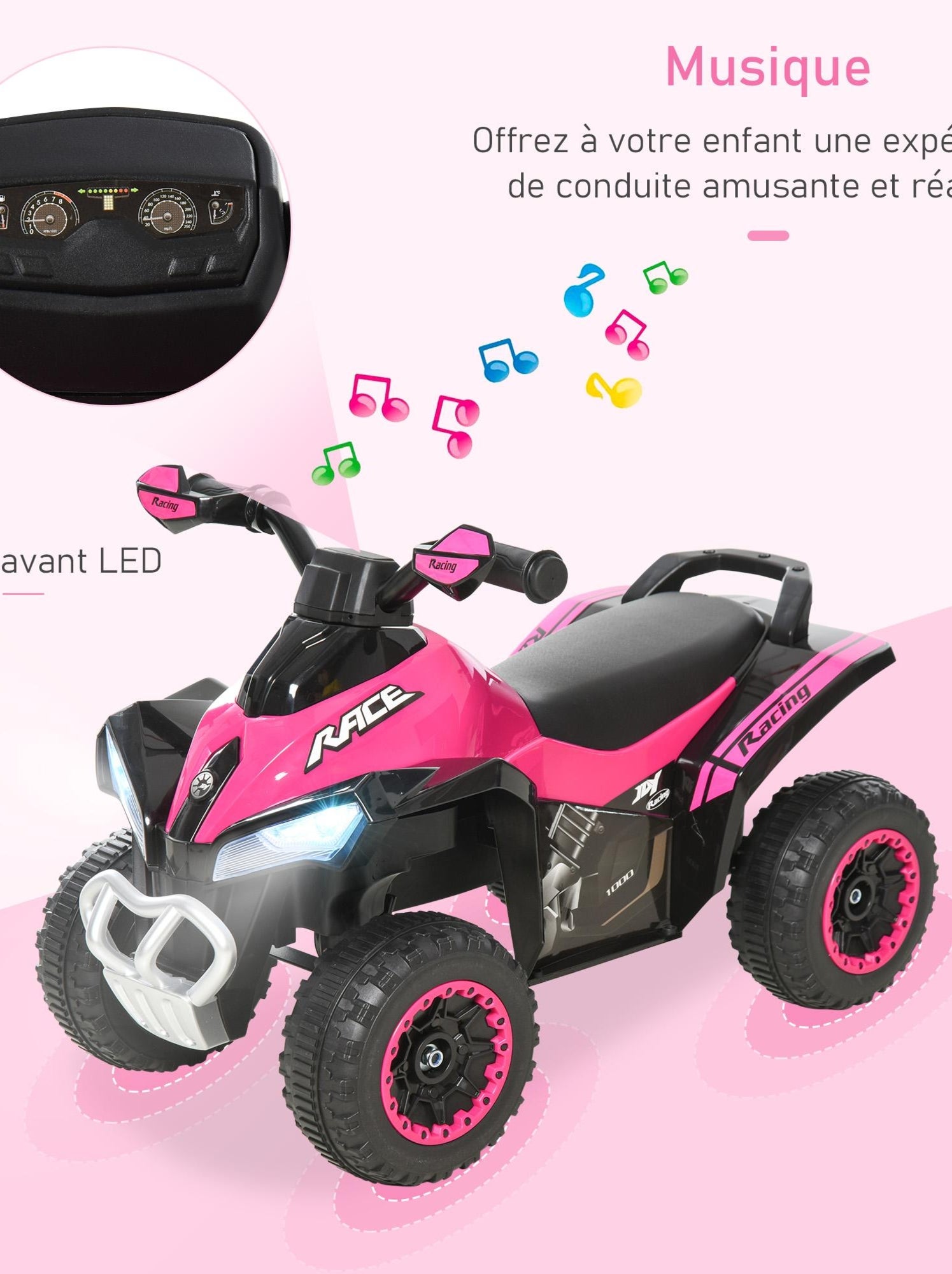 Jouet Moto 18-36 Mois Porteur Quad HOMCOM Pour Enfant 18-36 Mois