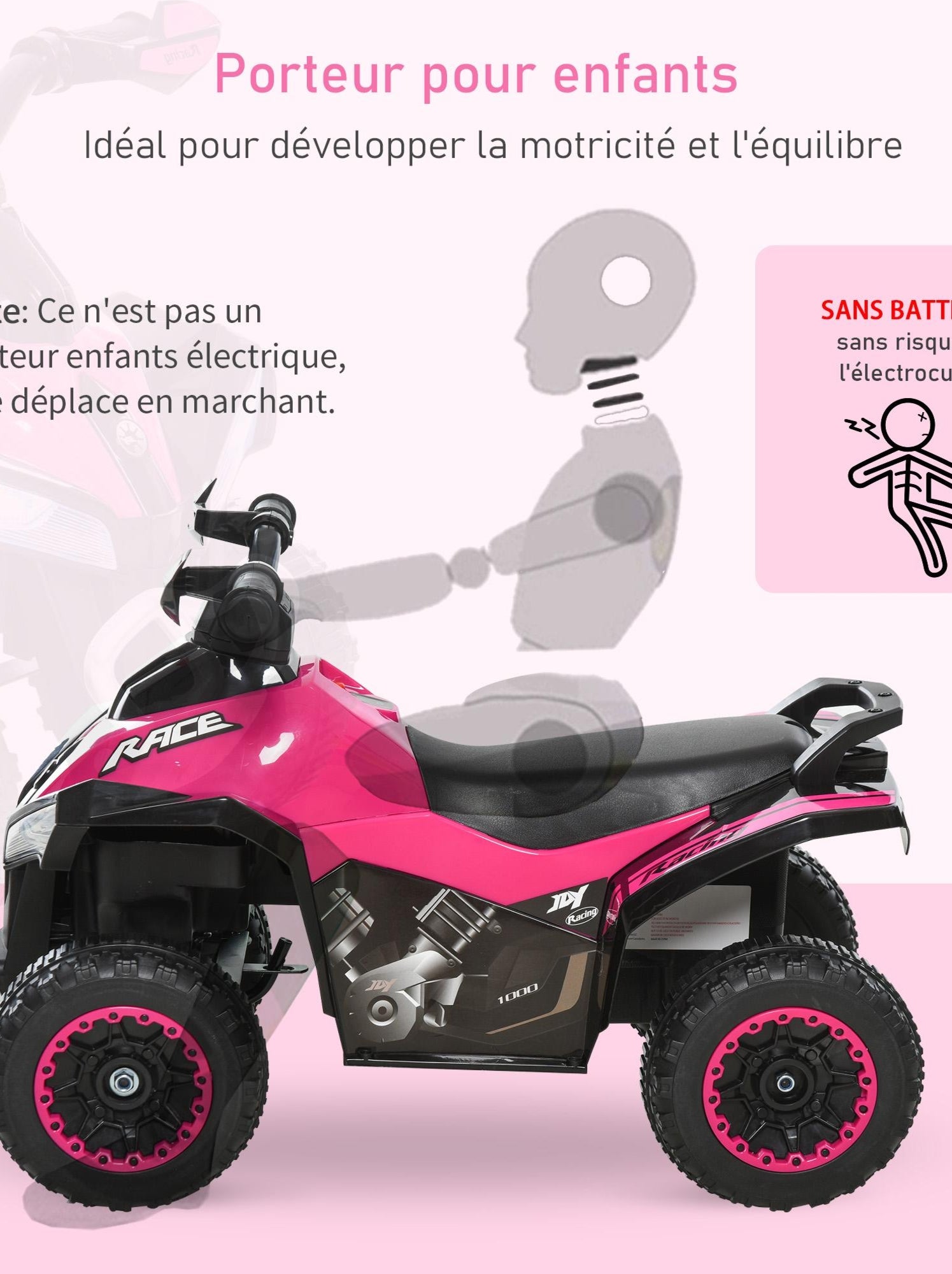 Jouet Moto 18-36 Mois Porteur Quad HOMCOM Pour Enfant 18-36 Mois