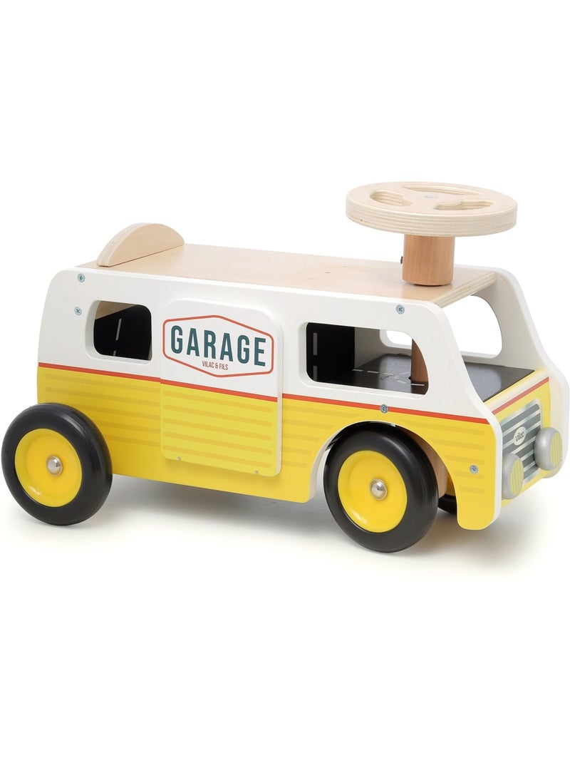 Porteur Van garage en bois Jaune - Kiabi