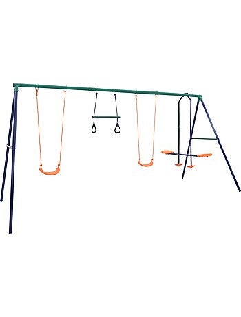 Portique acier 4 sièges avec anneaux de gymnastique 380 cm vidaxl